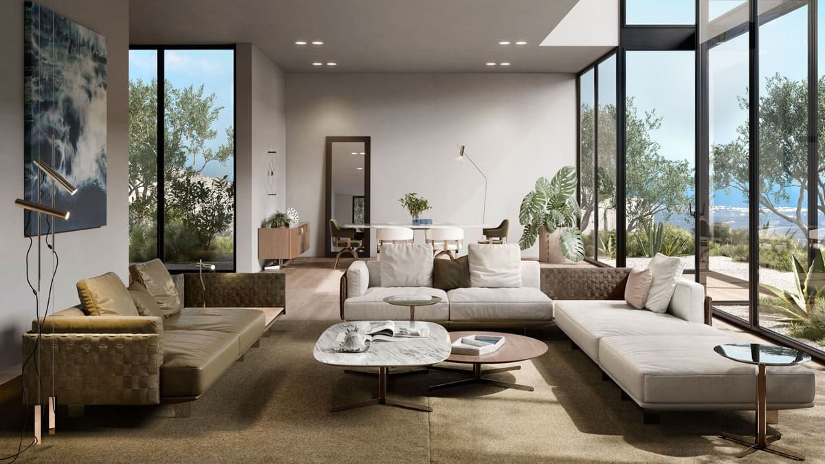современный модульный диван, бежевый угловой диван в интерьере гостиной, мебель в гостиную, золотой диван в гостиную, итальянская мебель в гостиную, мебель из Италии
